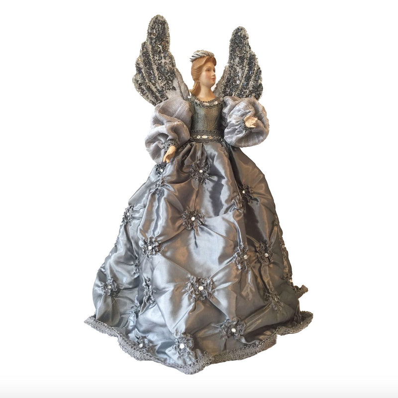 Angel with Silver Taffeta Dress Christmas Tree Topper | Putti Fine Furnishings Toronto Canada