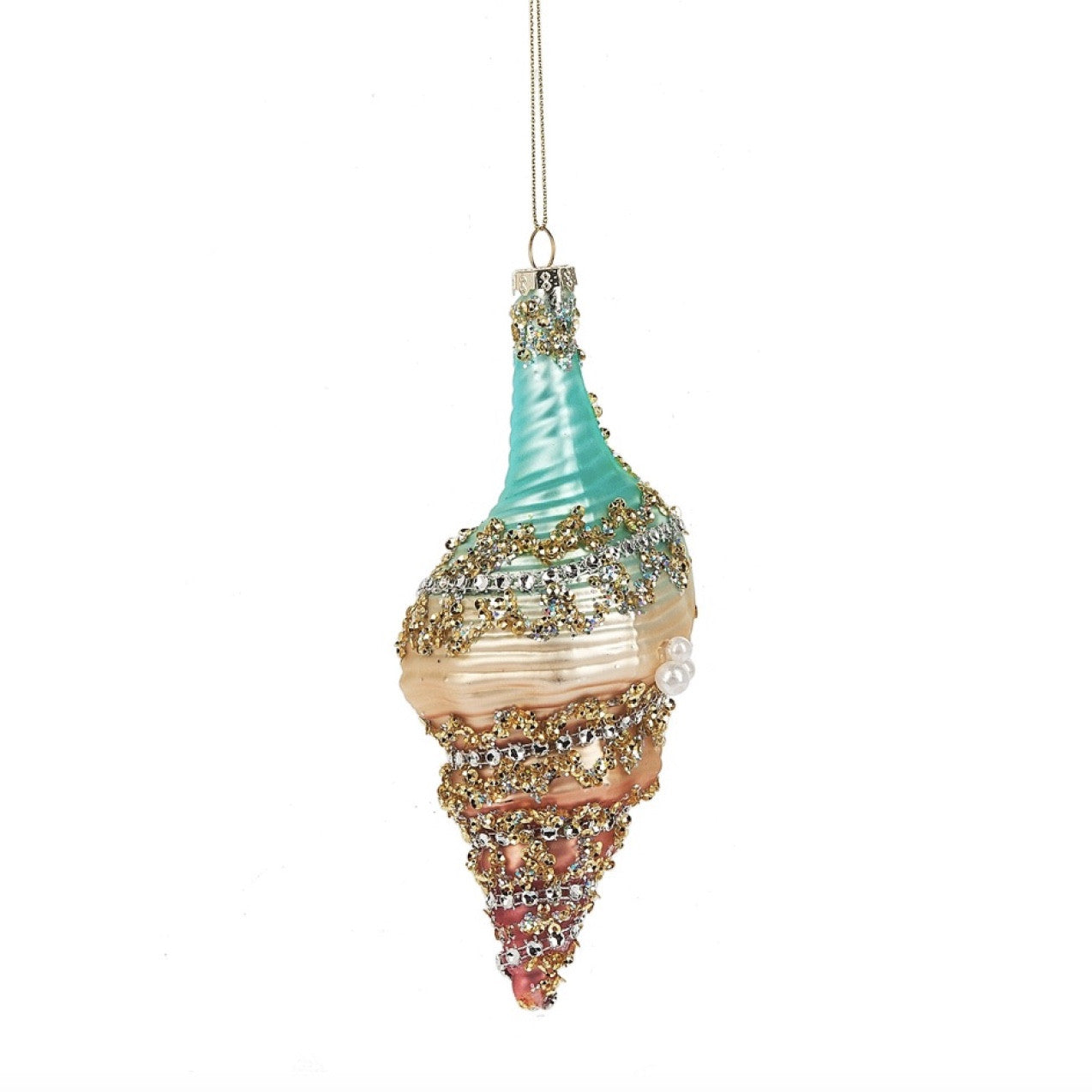  Glass Jewelled Shell Ornament, MW-Midwest / CBK, Putti Fine Furnishings