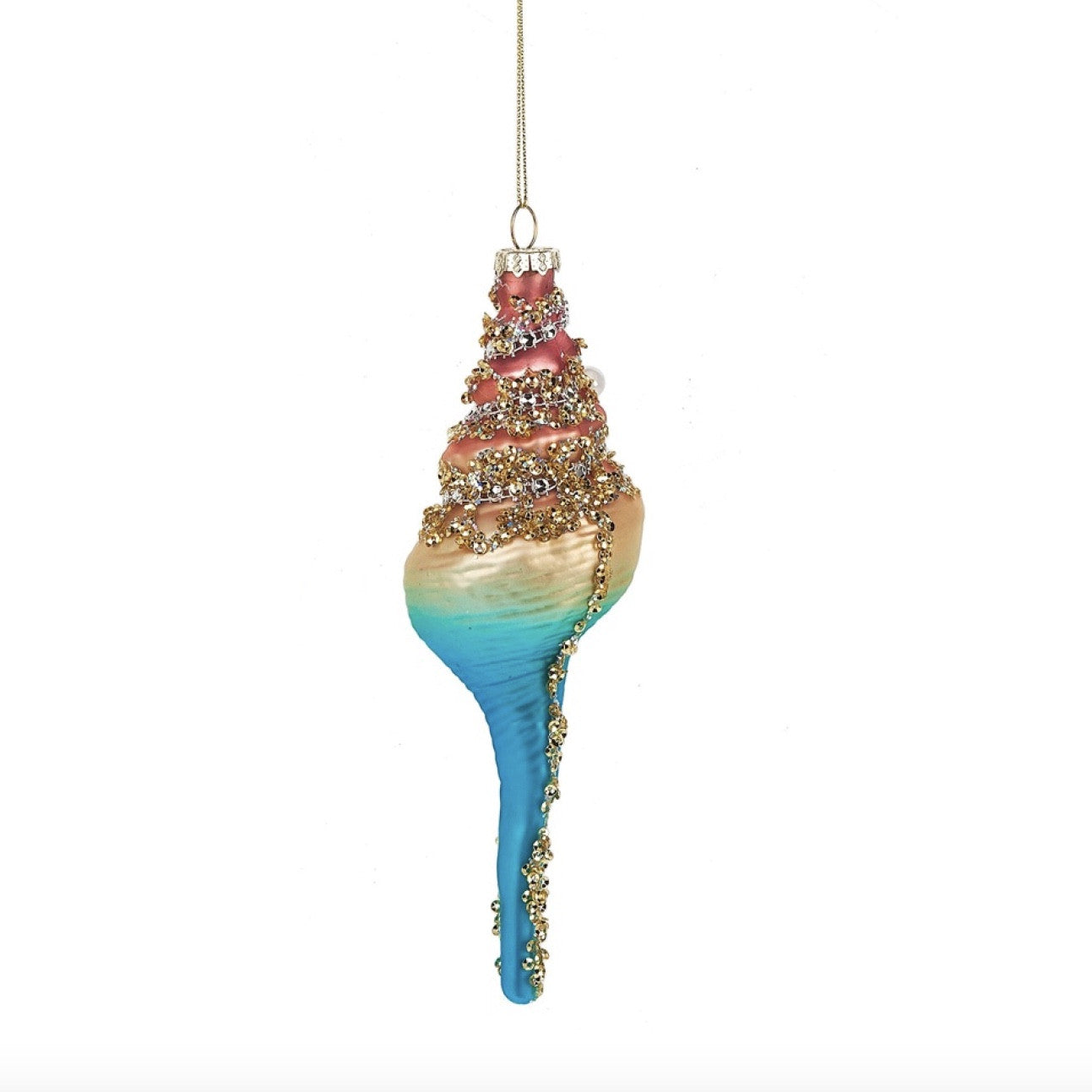  Glass Jewelled Long Spiral Shell Ornament, MW-Midwest / CBK, Putti Fine Furnishings