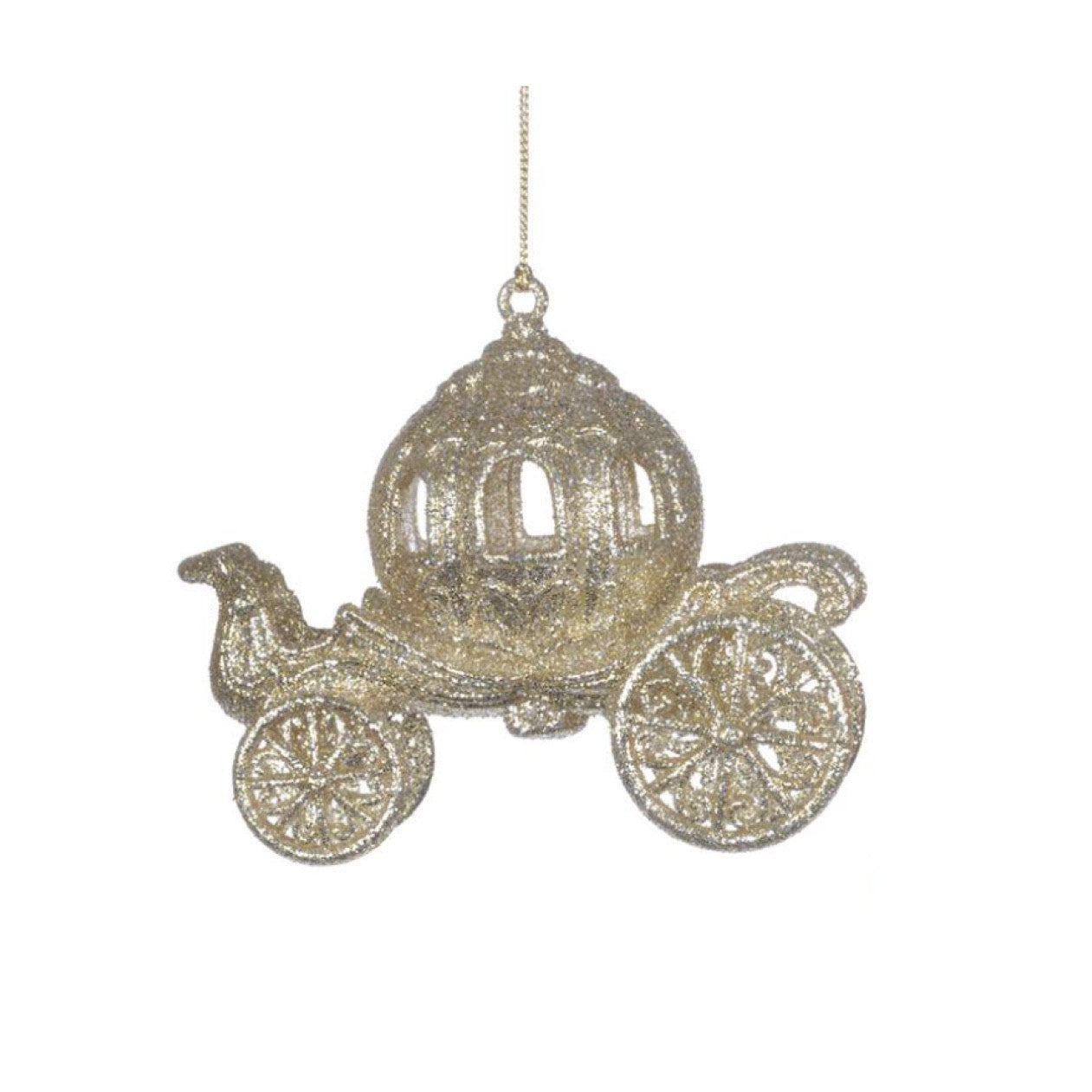  Champagne Glittered Carriage Ornament, CT-Christmas Tradition, Putti Fine Furnishings