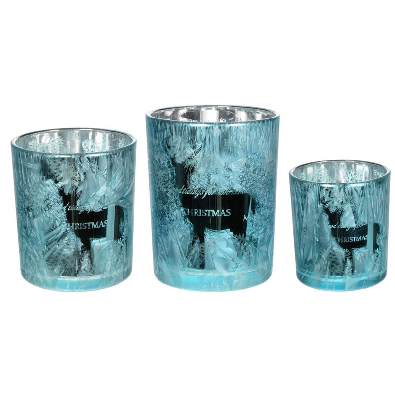  Blue Ice Mercury Glass "Christmas Deer" Tea Lite Holder, CT-Christmas Tradition, Putti Fine Furnishings