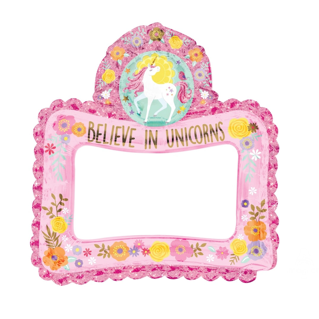 "Believe in Unicorns" Selfie Frame Mylar Balloon