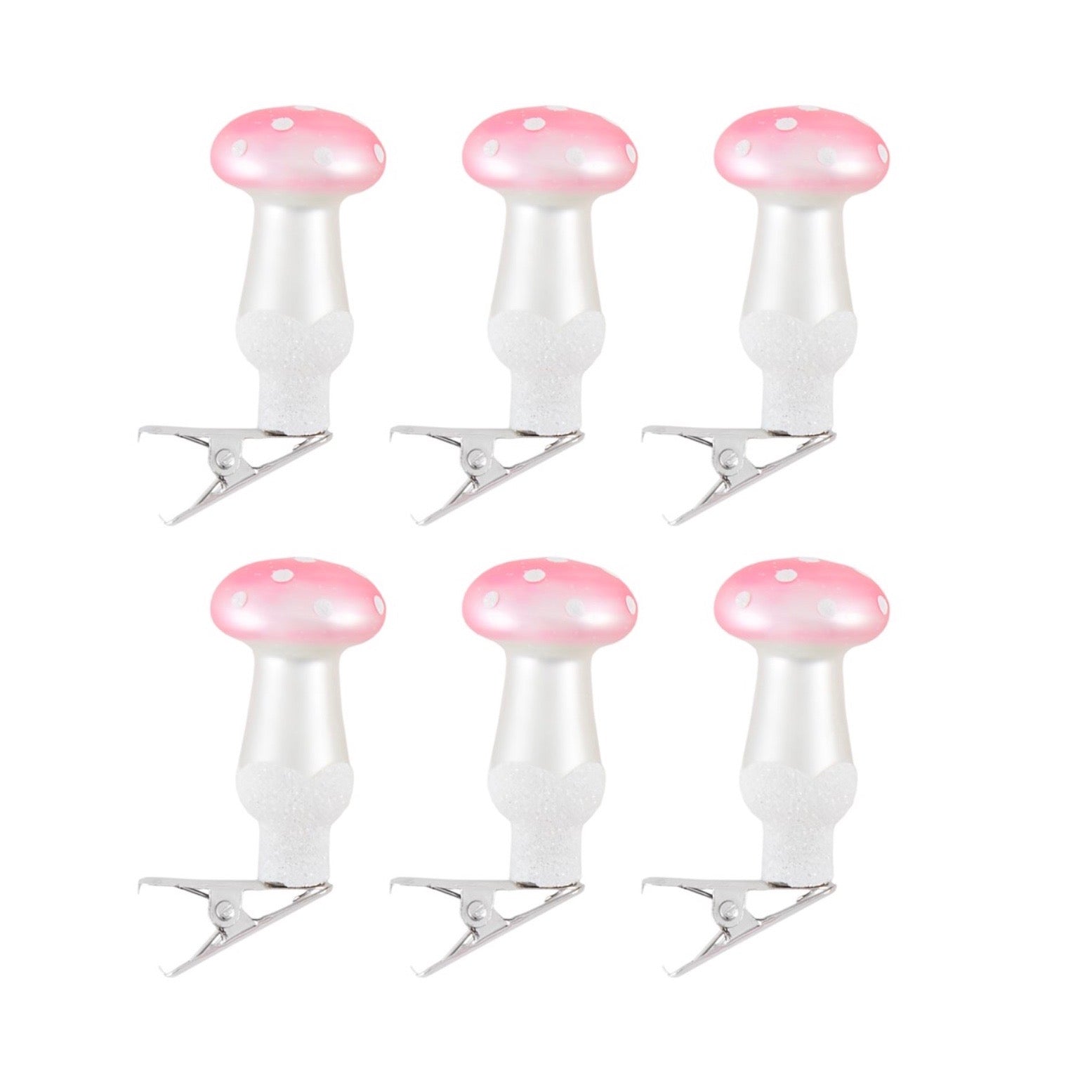 Pink Glass Clip on Mushroom Ornaments | Putti Christmas Canada