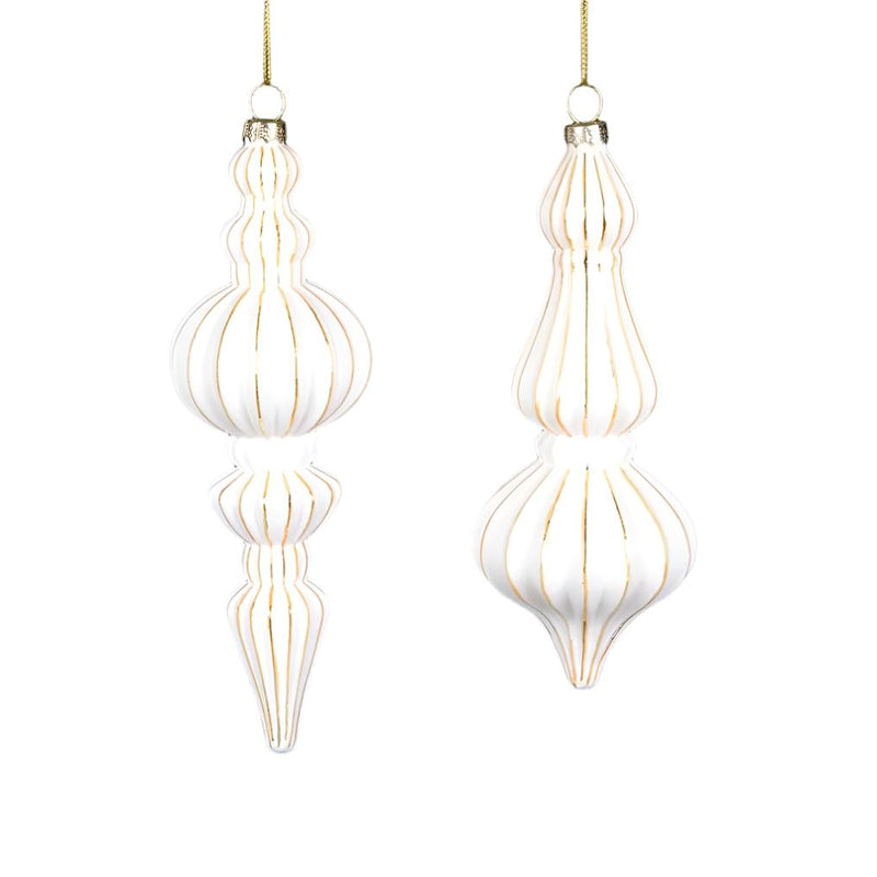 Matte White and Gold Finial Ornament