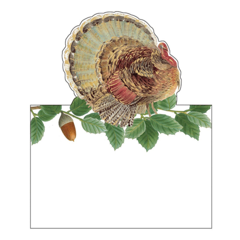 Caspari Turkey and Acorns Diecut Place Card | Putti Thanksgiving Celebrations 