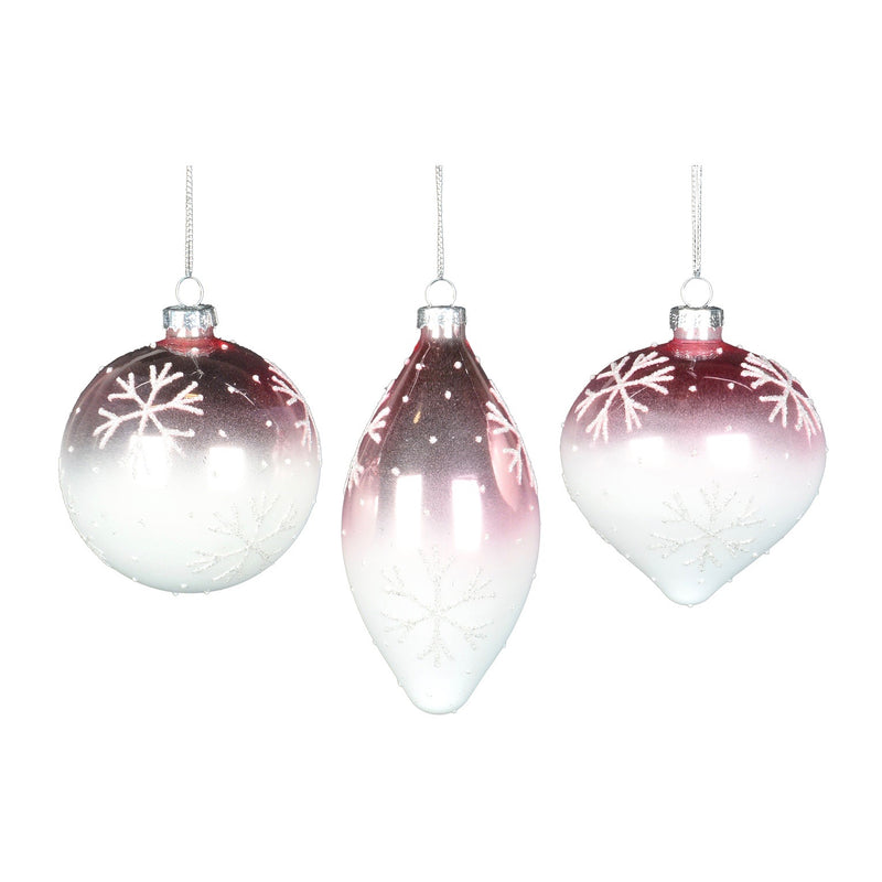 Pink Ombre Glass Ornament with Snowflakes - Ball  | Putti Christmas Canada