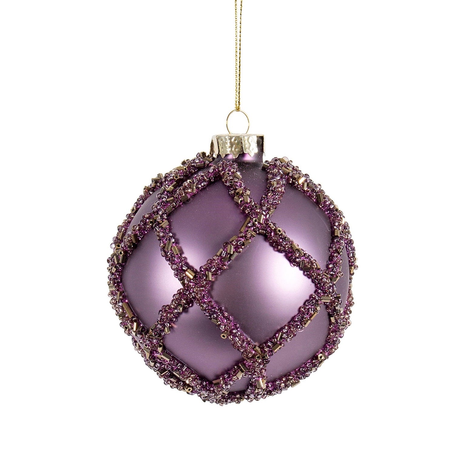 Purple with Beaded Trellis Glass Ornament | Putti Christmas Celebrations