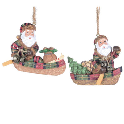 Santa in Canoe with Gifts Ornament
