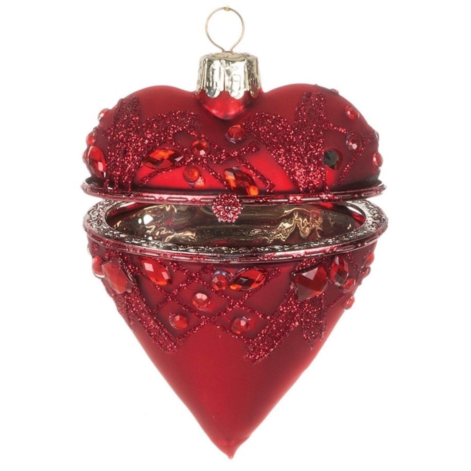 Red Jewelled Heart Glass Trinket Box Ornament