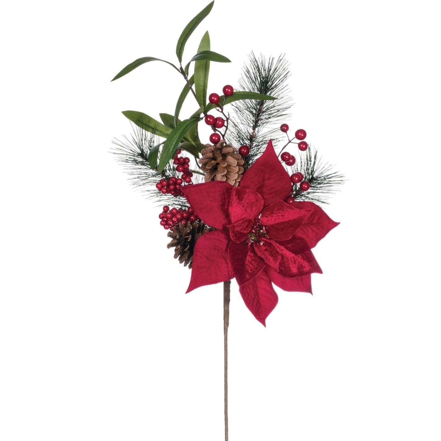 Pine Poinsettia Cones Berry Spray