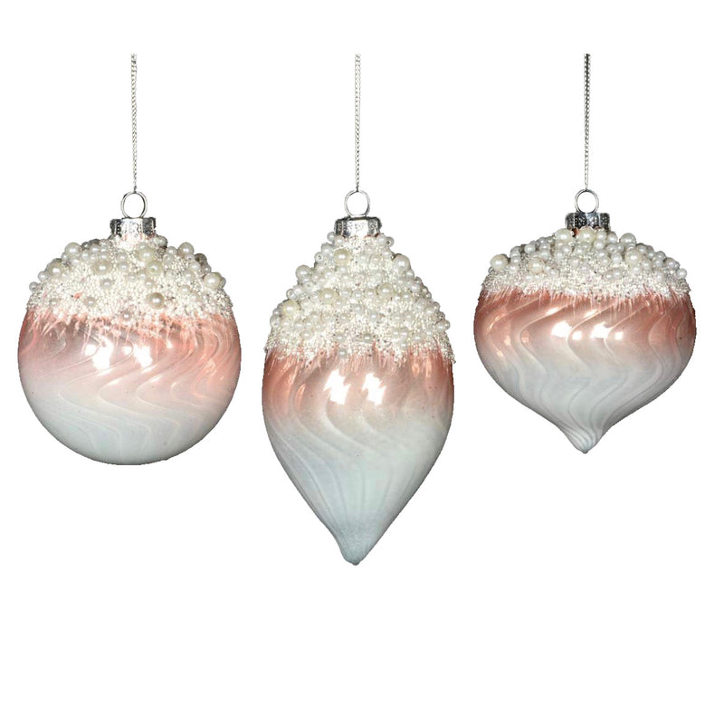 Ombre Pink with Pearls Glass Ornament | Putti Christmas Decorations 