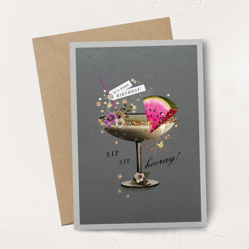 "Sip Sip Hooray" Watermelon Martini Greeting Card  | Putti Celebrations 
