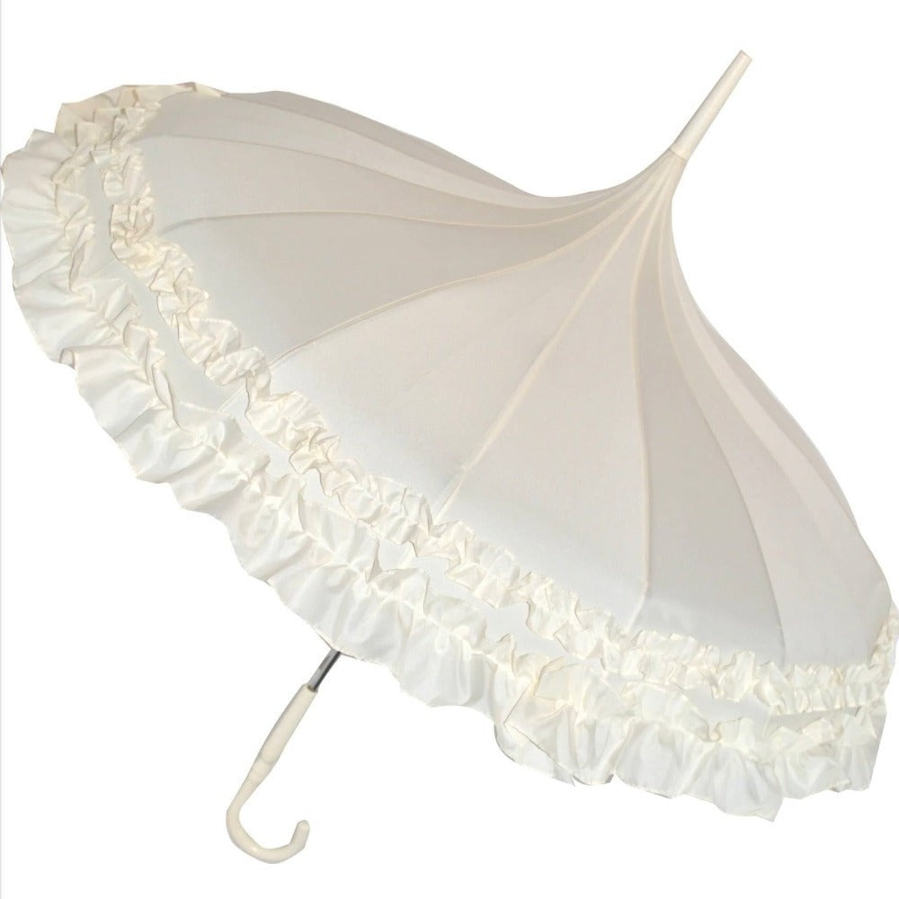 Beige Classic Frilled Pagoda Umbrella | Putti Fine Fashions 