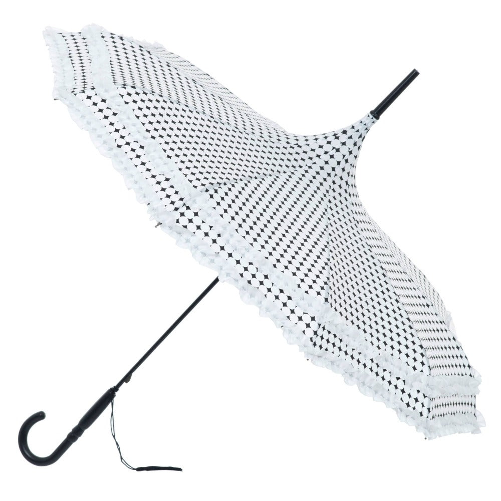 Soak London Classic Frilled Pagoda Umbrella - White Polka Dot | Putti 