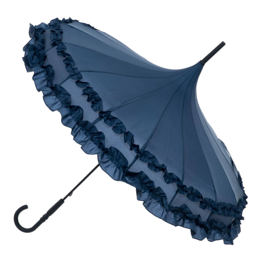 Frilled Navy Pagoda Umbrella | Putti Fine Fashions 