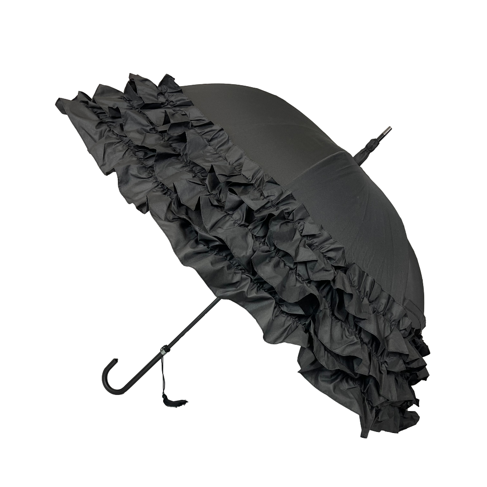 Soak London Triple Frill Classic Umbrella - Black | Putti Fine Fashions 