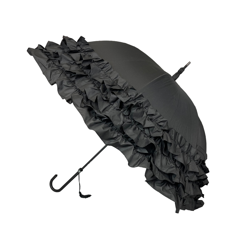 Soak London Triple Frill Classic Umbrella - Black | Putti Fine Fashions 