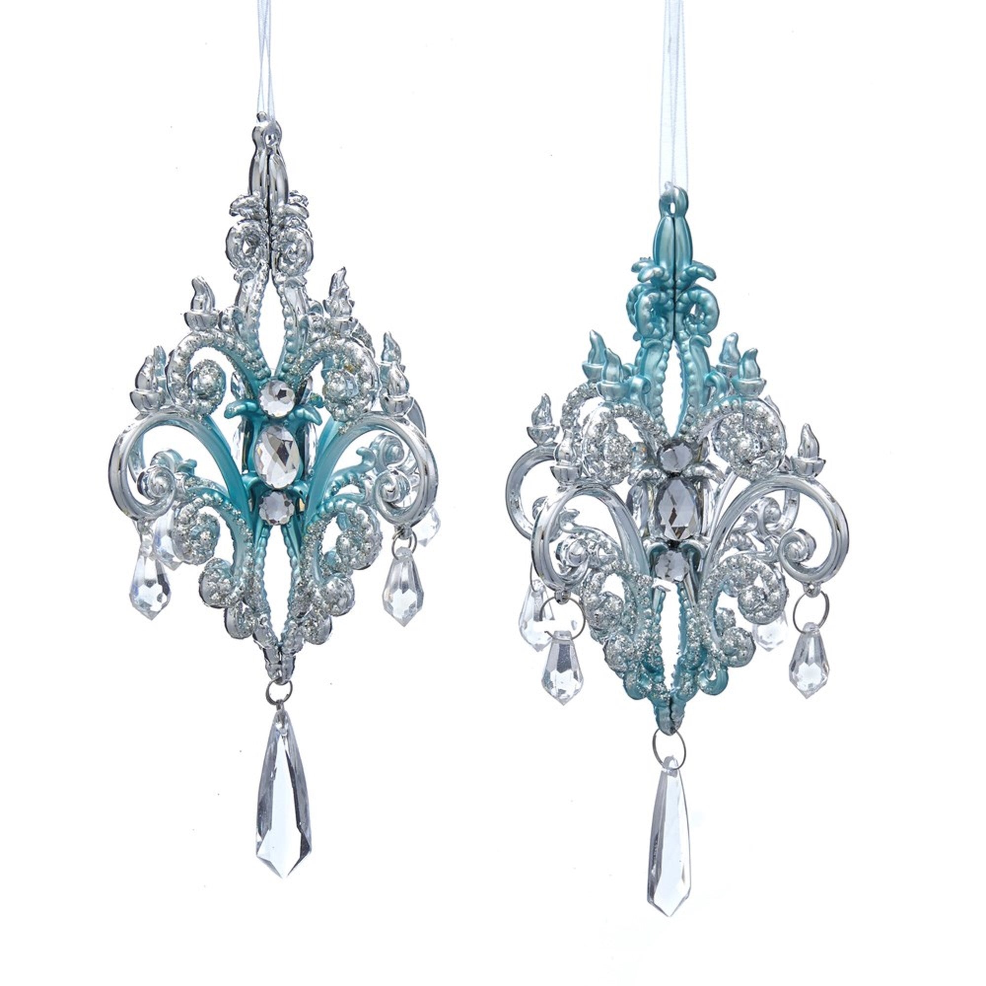 Kurt Adler Tiffany Blue and Silver Chandelier Ornaments | Putti Christmas 