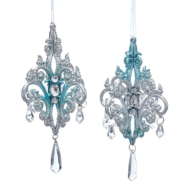 Kurt Adler Tiffany Blue and Silver Chandelier Ornaments | Putti Christmas