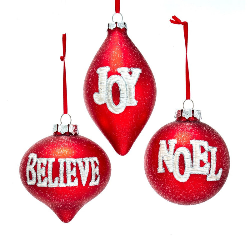 Matte Red with Words Glass Ornaments | Putti Christmas Decorations 