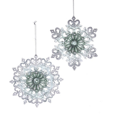 Kurt Adler Sage Green and Clear Snowflake Ornament | Putti Christmas
