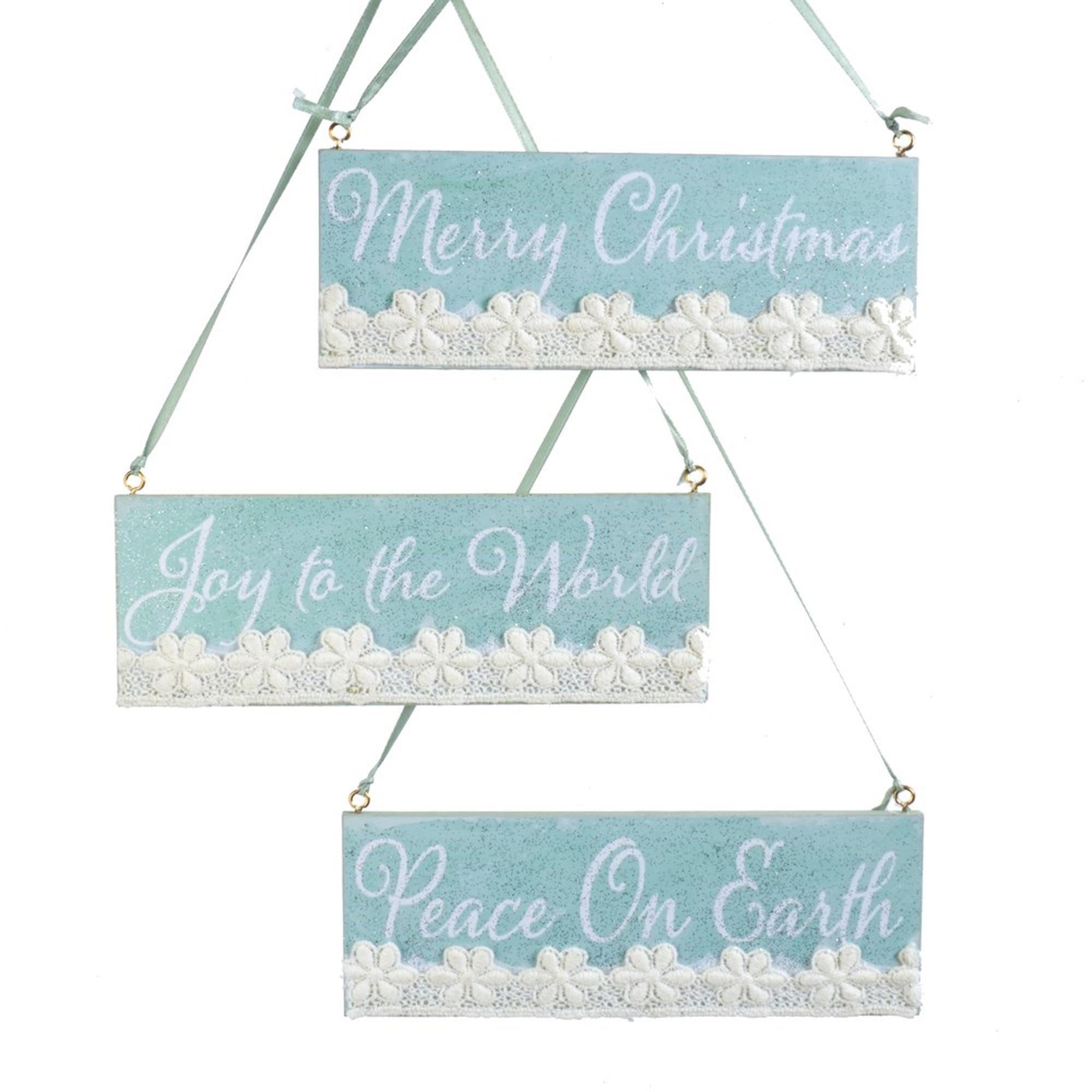 Kurt Adler Sage Green Sign with Lace and Sayings Ornaments | Putti 