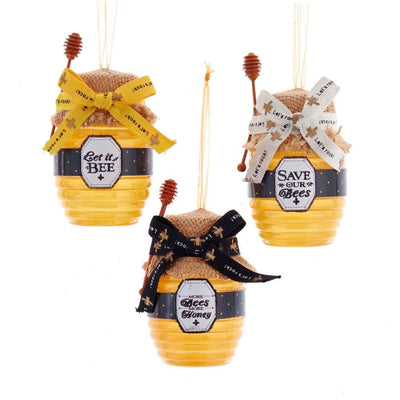 Kurt Adler yellow and Black Honey Jar with Bow Ornament | Putti Christmas