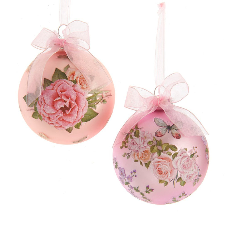 Kurt Adler Blush Boho Chic Decal Glass Ball Ornament - Blush Pink  | Putti Christmas 
