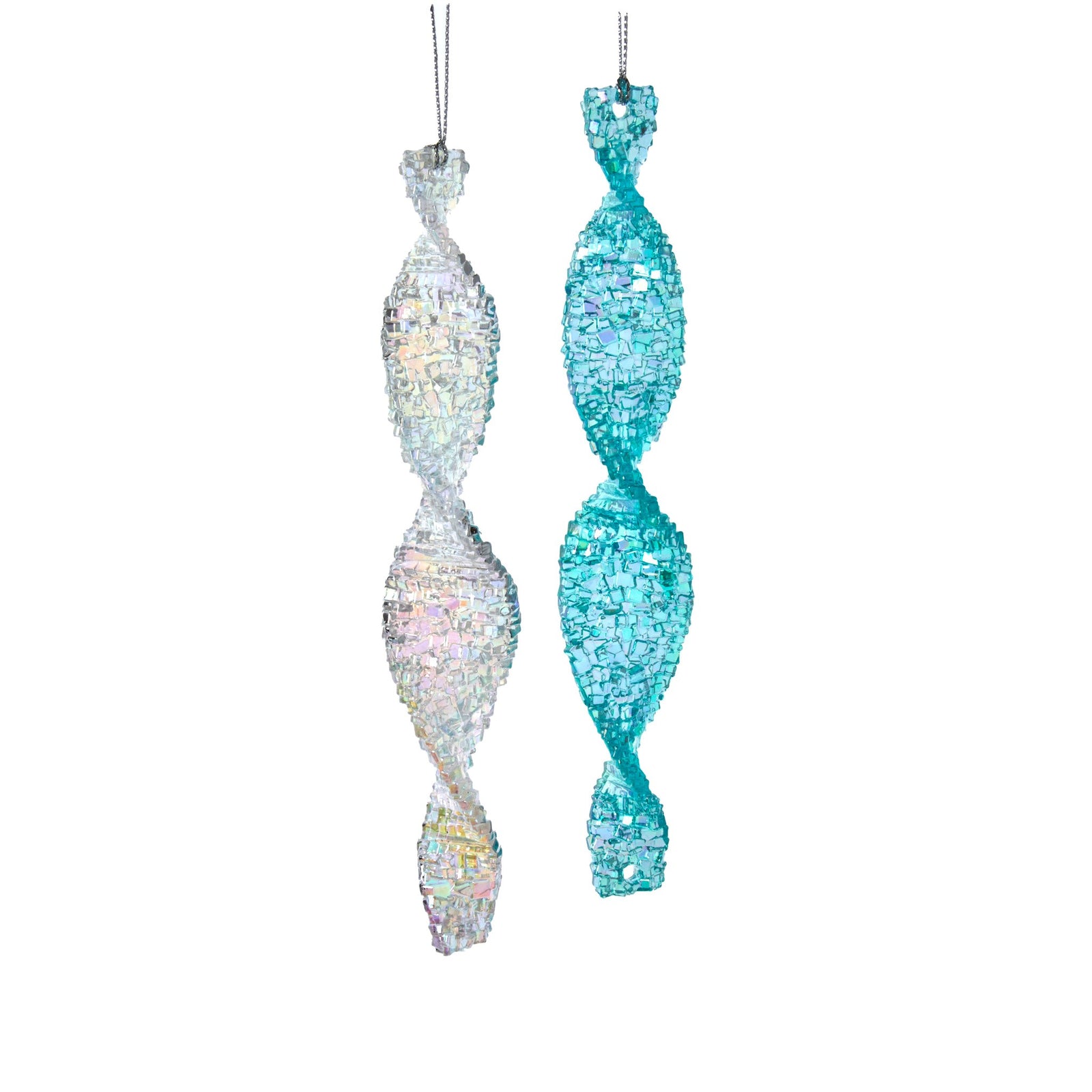 Kurt Adler Turquoise and Clear Swirl Glittered Icicle Ornament
