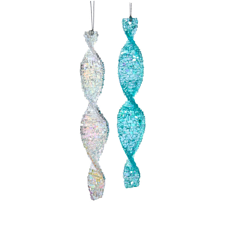 Kurt Adler Turquoise and Clear Swirl Glittered Icicle Ornament