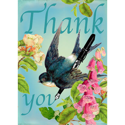  "Thank You" Swallow & Pen Greeting Card, EG-Estelle Gifts, Putti Fine Furnishings