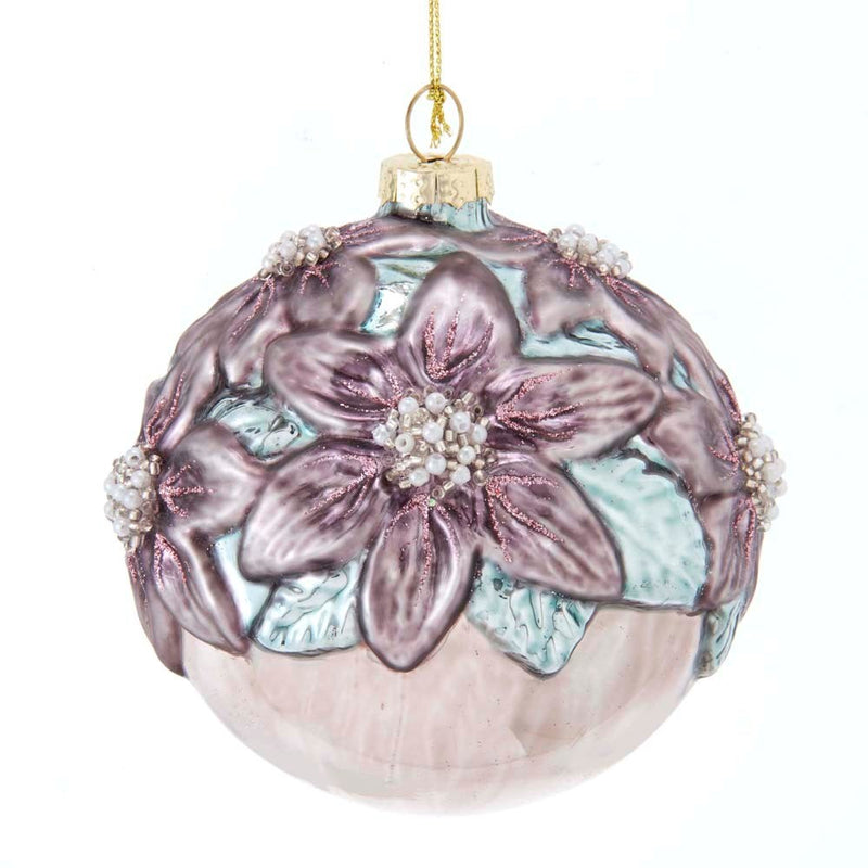 Kurt Adler Purple Flower Ball Glass Ornament | Putti Christmas 
