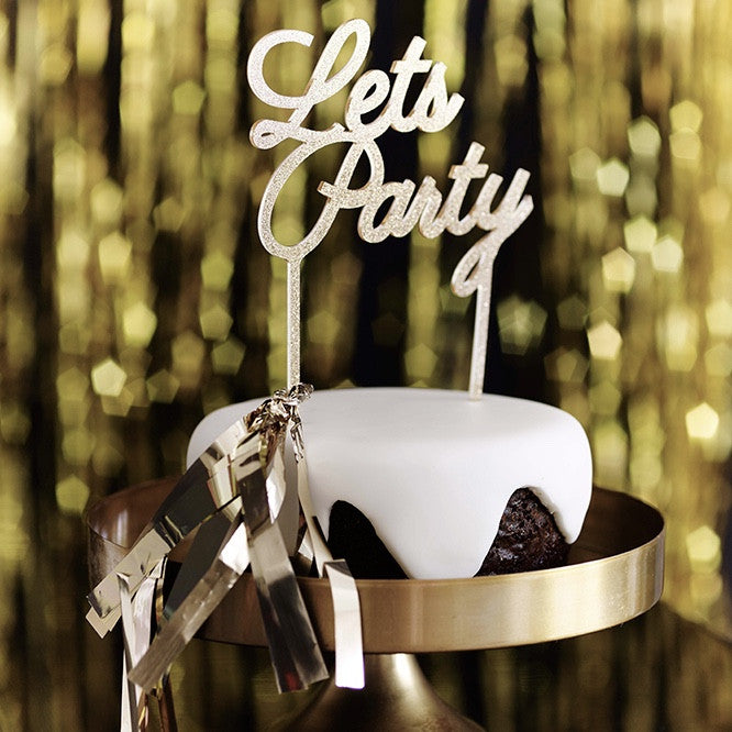 "Let's Party" Glitter Cake Topper - Gold -  Party Supplies - Talking Tables - Putti Fine Furnishings Toronto Canada - 1
