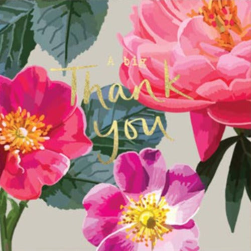 Thank you - Pink Flowers Foiled Greeting Card | Putti Fine Furnishings