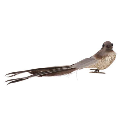 Grey and Natural Feather Bird with Clip | Putti Celebrations Canada