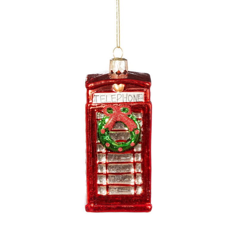 British Phonebooth with Wreath Glass Ornament
