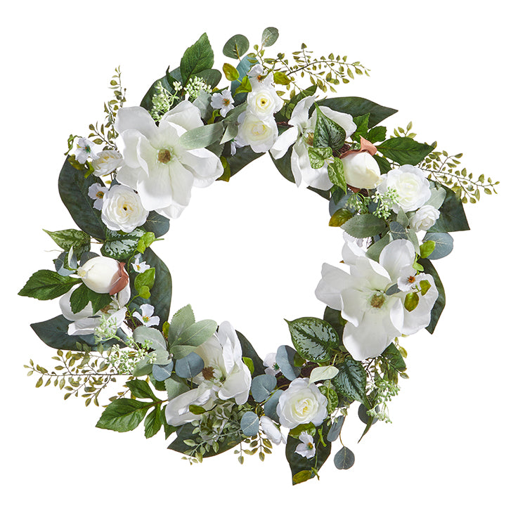 White Magnolia and Ranunculus Wreath | Putti Fine Furnishings Canada