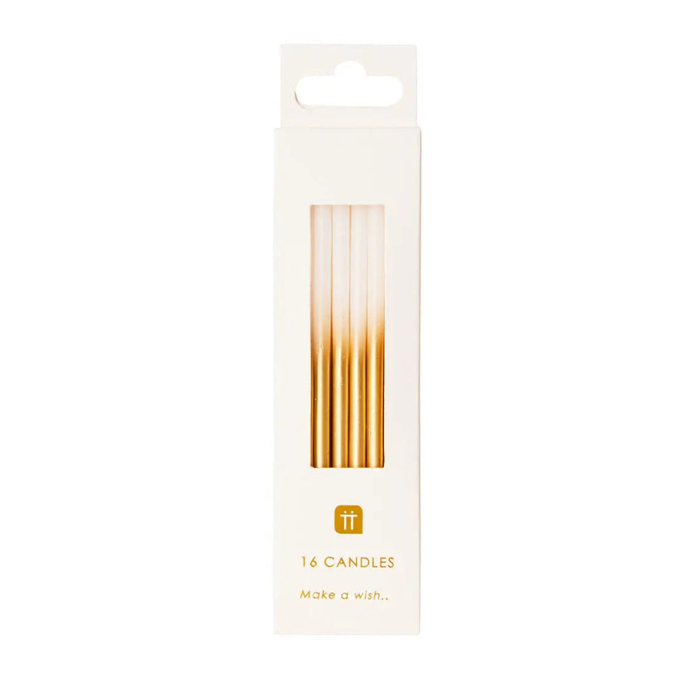 White and Gold Ombre Long Candles | Putti Party Supplies