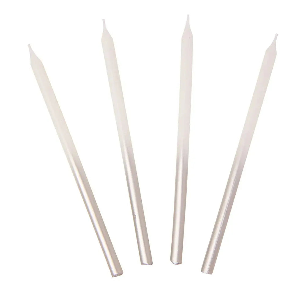 White and Silver Ombre Long Candles | Putti Party Supplies