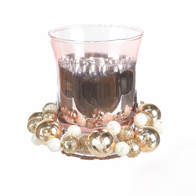 Rose Gold Candle Holder with Baubles | Putti Christmas Celebrations