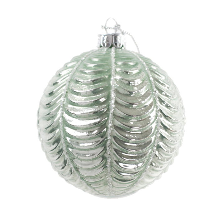 Sage Green Scalloped Glass Ball Ornament | Putti Christmas Decorations 