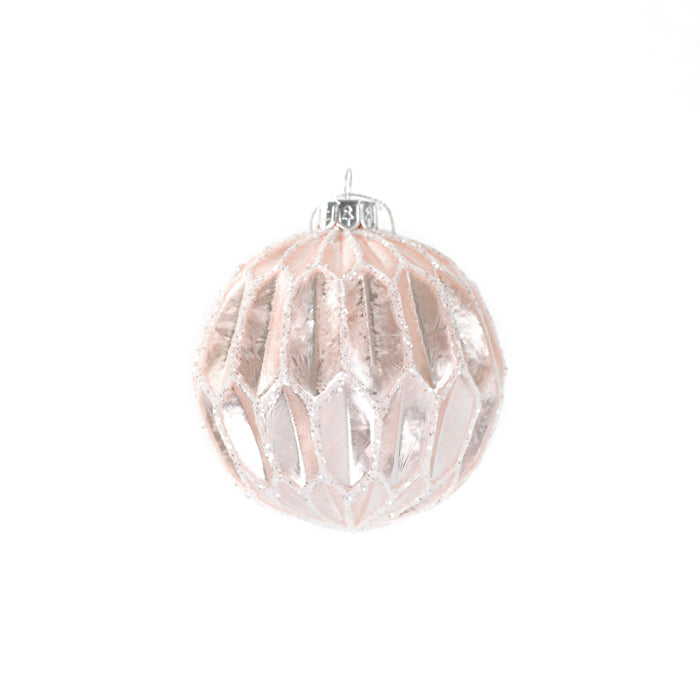 Moulded Blush Pink Glass Ball Ornament | Putti Christmas Decorations 