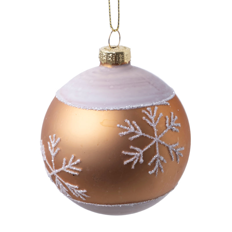 Matte Gold with Snowflakes Glass Ball Ornament