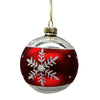 Silver with Red Band and Snowflake Glas Ball Ornament