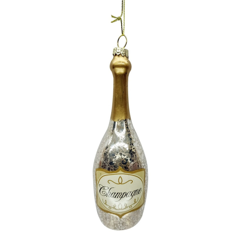 Silver Champagne Bottle Glass  Ornament | Putti Christmas Decorations 