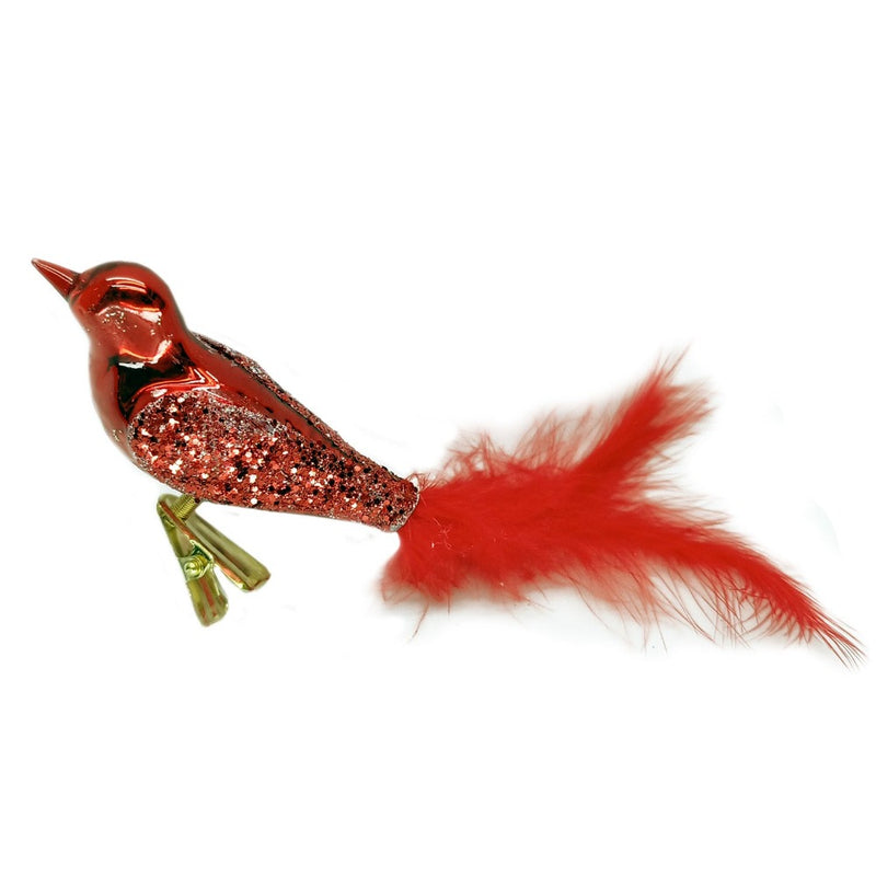 Red Glass Bird with Feather Tail