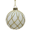 White with Gold Glitter Trellis Glass Ball Ornament