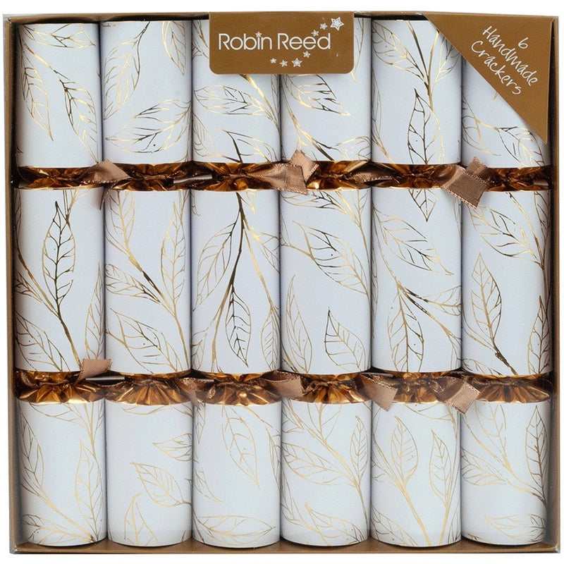 Robin Reed White with Gold Leaves Christmas Crackers | Putti Christmas 