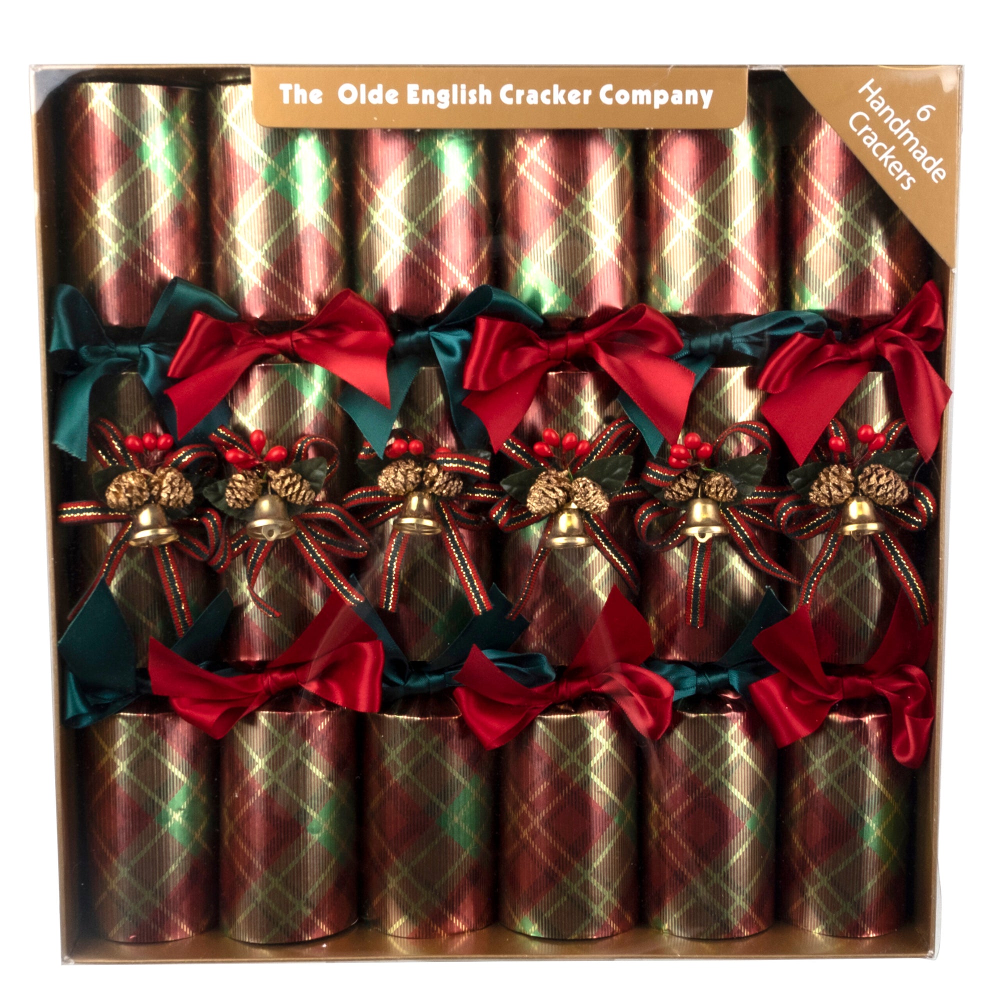 Robin Reed Shiny Red and Green Tartan Christmas Crackers