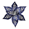 Midnight Blue with Silver Glitter Poinsettia Head with Clip | Putti Celebrations